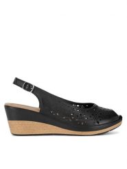 Lasocki Sandały EST-LIWIA-03 Czarny. Czarne sandały damskie Lasocki, bez wzorów, ze skóry, bez obcasa, na koturnie, bez zapięcia. Za 159.99 zł.