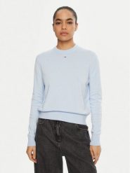 Tommy Jeans Sweter Essential DW0DW20159 Błękitny Regular Fit. Niebieskie swetry klasyczne damskie Tommy Jeans, xl, z bawełny, bez kołnierzyka. Za 219.99 zł.