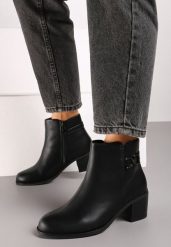 Czarne Botki Sztyblety na Obcasie z Metaliczną Aplikacją Nabelles. Czarne botki damskie Born2be, z jeansu, eleganckie, bez obcasa, na obcasie, bez zapięcia. Za 119.99 zł.