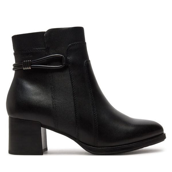Botki Tamaris. Czarne botki damskie Tamaris, bez obcasa, na słupku, bez zapięcia. Za 479.99 zł.