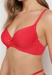 Czerwony Biustonosz na Odpinanych Ramiączkach z Regulacją z Usztywnionymi Miseczkami Ozdobiony Kokardką Isabcella. Czerwone biustonosze Renee, bez wzorów. Za 19.99 zł.