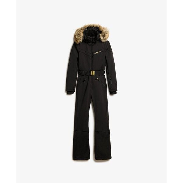 Damski kombinezon narciarski Superdry. Czarne kombinezony damskie Superdry, s, bez wzorów, z futra, eleganckie, bez kołnierzyka, bez ramiączek. Za 1,701.35 zł.