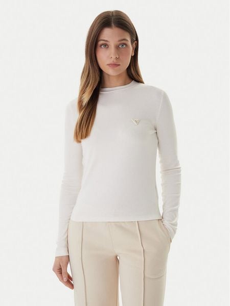 Guess Bluzka V6RI00 KD741 Écru Slim Fit. Białe bluzki damskie Guess, m, z aplikacjami, z bawełny, bez kołnierzyka, bez ramiączek. Za 119.99 zł.