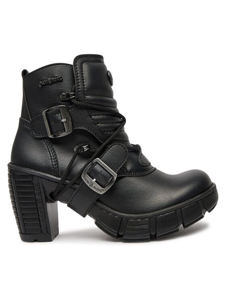 NEW ROCK Trzewiki M-TRCASCO004-V2 Czarny. Czarne botki damskie NEW ROCK, ze skóry, rockowe, bez obcasa, na słupku, bez zapięcia. Za 669.99 zł.