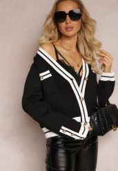 Czarny Kardigan Zapinany z Wiskozy Iriama. Czarne kardigany damskie Renee, bez wzorów, z tkaniny. Za 129.99 zł.