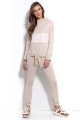 Beżowa Bluza na Stójce ze Ściągaczem na Dole. Brązowe bluzy damskie SALE, m, bez wzorów, z bawełny, bez kaptura. Za 144.90 zł.