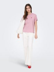 JDY Koszulka "Pisa" w kolorze jasnoróżowym rozmiar: XXL. Różowe bluzki damskie JDY, xxl, bez wzorów, z bawełny, bez kołnierzyka, bez ramiączek. Za 61.75 zł.