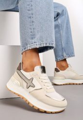 Beżowe Sneakersy na Niskiej Platformie z Ozdobnymi Wstawkami na Cholewce Suno. Brązowe obuwie sportowe damskie Renee, z materiału, bez zapięcia. Za 89.99 zł.