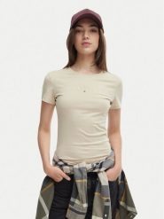 Tommy Jeans T-Shirt DW0DW18398 Beżowy jasny Slim Fit. Brązowe t-shirty damskie Tommy Jeans, m, bez wzorów, z bawełny, bez kołnierzyka. Za 149.99 zł.