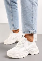 Białe Sznurowane Sneakersy na Grubej Podeszwie z Przeszyciami Vleni. Białe obuwie sportowe damskie Born2be, bez zapięcia. Za 119.99 zł.