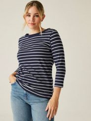 Regatta Koszulka "Baylette II" w kolorze granatowo-białym rozmiar: 44. Białe bluzki damskie Regatta, bez wzorów, bez kołnierzyka, bez ramiączek. Za 74.81 zł.