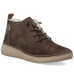 Botki damskie ocieplane brązowe Rieker 50910-25. Brązowe botki damskie Rieker, ze skóry ekologicznej, bez obcasa, bez zapięcia. Za 349.00 zł.