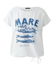 Oui Koszulka w kolorze biało-niebieskim rozmiar: 40. Białe koszulki damskie Oui, bez wzorów, z bawełny, bez kołnierzyka, bez ramiączek. Za 165.99 zł.