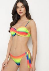 Niebiesko-Żółte Wiązane Bikini Biustonosz z Marszczeniem i Majtki Figi Kinitia. Niebieskie bikini Born2be, bez wzorów. Za 69.99 zł.