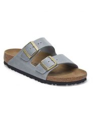 Birkenstock Skórzane klapki "Arizona" w kolorze szarym rozmiar: 35. Szare klapki damskie Birkenstock, bez wzorów, z otwartym noskiem, bez obcasa, bez zapięcia. Za 432.95 zł.