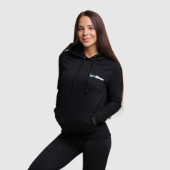Bluza damska fitness z kapturem czarna PRO. Czarne bluzy damskie GYMBEAM, xl, bez wzorów, z bawełny, z kapturem. Za 88.90 zł.