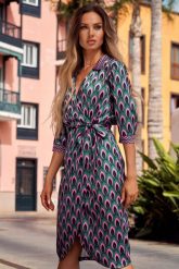 Satynowa Sukienka na Zakładkę w Print - Model 1. Brązowe sukienki damskie Cud Moda, bez wzorów, z materiału, wizytowe, bez ramiączek. Za 249.90 zł.