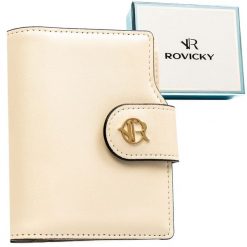 Beżowy portfel damski ze skóry ekologicznej zamykany na zatrzask i suwak - Rovicky. Brązowe portfele damskie ROVICKY, bez wzorów, ze skóry ekologicznej. Za 89.99 zł.