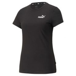 Koszulka fitens damska Puma ESS+ Embroidery Tee. Czarne koszulki damskie Puma, s, bez wzorów, bez kołnierzyka, bez ramiączek. W wyprzedaży za 101.65 zł.