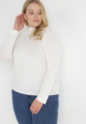 Biały Golf Niinisto. Białe golfy damskie Born2be, plus size, bez wzorów, z dzianiny, bez ramiączek. Za 29.99 zł.