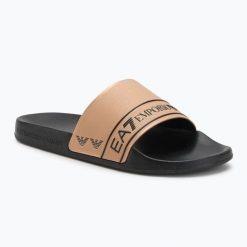 Klapki EA7 Emporio ArmaniWater Sports Tape. Żółte klapki damskie EA7 Emporio Armani, bez wzorów, z materiału, bez obcasa, bez zapięcia. Za 179.99 zł.