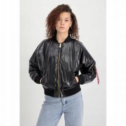 DAMSKA KURTKA BOMBERKA Alpha Industries MA-1 OS Metallic Wmn 128001MF-03 L. Czarne kurtki damskie Alpha Industries, l, bez wzorów, z dresówki, bez kaptura. Za 799.00 zł.