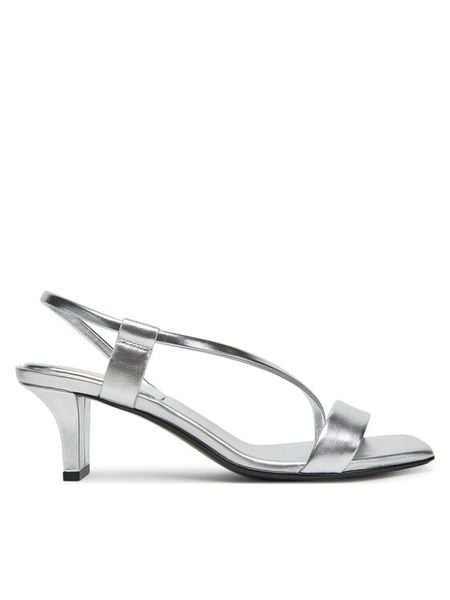 Calvin Klein Sandały Heel Sandal 50 Squared Metallic HW0HW02560 Srebrny. Szare sandały damskie Calvin Klein, bez wzorów, ze skóry, bez obcasa, na słupku, bez zapięcia. Za 519.99 zł.