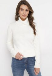 Biały Golf z Miękkiej Dzianiny Oamperie. Białe golfy damskie Born2be, l, bez wzorów, z dzianiny, bez ramiączek. Za 54.99 zł.