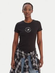 Tommy Jeans T-Shirt DW0DW22273 Czarny Slim Fit. Czarne t-shirty damskie Tommy Jeans, xs, bez wzorów, z bawełny, bez kołnierzyka. Za 129.99 zł.