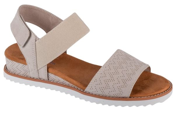 Sandały damskie, Desert Kiss. Brązowe sandały damskie Skechers, bez wzorów, z materiału, bez obcasa, bez zapięcia. Za 179.99 zł.