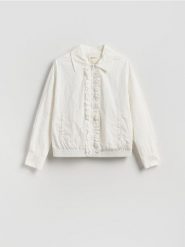 Nylonowa kurtka bomber - biały. Białe kurtki damskie Reserved, l, bez wzorów, z nylonu, bez kaptura. W wyprzedaży za 139.99 zł.