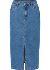 Długa spódnica dżinsowa z rozcięciem, z materiału Positive Denim #1 Fabric. Niebieskie spódnice damskie bonprix, bez wzorów, z bawełny, maxi. Za 149.99 zł.