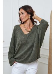 So Cachemire Sweter "Arobaz" w kolorze khaki rozmiar: L. Brązowe swetry klasyczne damskie So Cachemire, l, ze splotem, bez kołnierzyka. Za 187.52 zł.