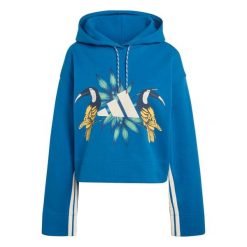 Bluza damska adidas x Farm Rio. Niebieskie bluzy damskie Adidas, s, bez wzorów, z bawełny, z kapturem. Za 255.50 zł.