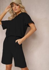 Czarny Komplet Dresowy Bluza z Kapturem i Krótkimi Rękawami oraz Szorty Choana. Czarne bluzy damskie Renee, s, bez wzorów, z dresówki, z kapturem. Za 119.99 zł.
