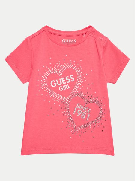 Guess T-Shirt K4BI01 J1314 Różowy Regular Fit. Czerwone koszulki i t-shirty dziewczęce Guess, z aplikacjami, z bawełny, bez kołnierzyka, bez ramiączek. Za 49.99 zł.
