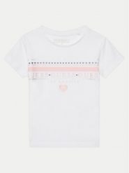 Guess T-Shirt K5GI00 K6YW4 Biały Regular Fit. Białe koszulki i t-shirty dziewczęce Guess, z aplikacjami, z bawełny, bez kołnierzyka, bez ramiączek. Za 49.99 zł.