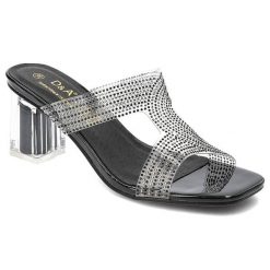 Czarne Klapki S.Barski Eleganckie Buty Damskie. Czarne klapki damskie S.BARSKI, z aplikacjami, ze skóry, bez obcasa, na obcasie, bez zapięcia. Za 149.00 zł.