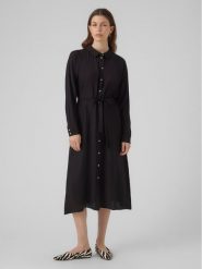 Vero Moda Sukienka koszulowa 10295296 Czarny Regular Fit. Czarne sukienki damskie Vero Moda, bez wzorów, z wiskozy, bez ramiączek. Za 109.99 zł.