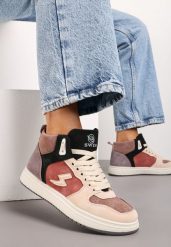 Różowo-Beżowe Sneakersy Aura. Czerwone obuwie sportowe damskie Renee, z materiału, bez zapięcia. Za 44.99 zł.
