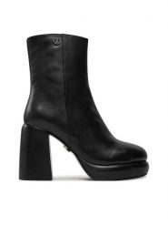 Bronx Botki Ginn-Y 34337-A Czarny. Czarne botki damskie Bronx, ze skóry, bez obcasa, na słupku, bez zapięcia. Za 729.99 zł.