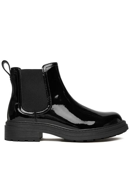 Clarks Sztyblety Orinoco3 Lane 26184623 Czarny. Czarne botki damskie Clarks, z lakierowanej skóry, bez obcasa, na płaskiej podeszwie, bez zapięcia. Za 299.99 zł.