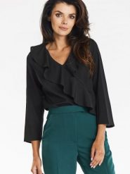 Bluzka Model A688 Black - awama. Czarne bluzki damskie Awama, l, bez wzorów, z elastanu, biznesowe, bez kołnierzyka, bez ramiączek. Za 258.46 zł.