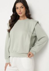 Jasnozielona Bluza z Wiskozą z Podkreśloną Linią Ramion Alithra. Zielone bluzy damskie Born2be, z aplikacjami, z jeansu, bez kaptura. Za 79.99 zł.