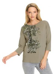 Heine Koszulka w kolorze khaki rozmiar: 36. Brązowe bluzki damskie Heine, bez wzorów, bez kołnierzyka, bez ramiączek. Za 39.99 zł.