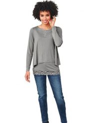 Heine Koszulka w kolorze szarym rozmiar: 34. Szare koszulki damskie Heine, bez wzorów, z koronki, bez kołnierzyka, bez ramiączek. Za 43.99 zł.