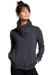 Sportowa Bluza Zapinana na Ukośny Zamek - Grafitowa. Szare bluzy damskie MOE, l, bez wzorów, z bawełny, bez kaptura. Za 273.90 zł.