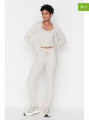 Trendyol 3-częściowy zestaw w kolorze beżowym rozmiar: S. Brązowe kardigany damskie Trendyol, s, prążkowane, bez kołnierzyka. Za 86.99 zł.