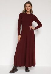 Bordowa Bawełniana Sukienka o Rozkloszowanym Kroju Tuselenea. Czerwone sukienki damskie Born2be, bez wzorów, z bawełny, eleganckie, bez ramiączek. Za 159.99 zł.