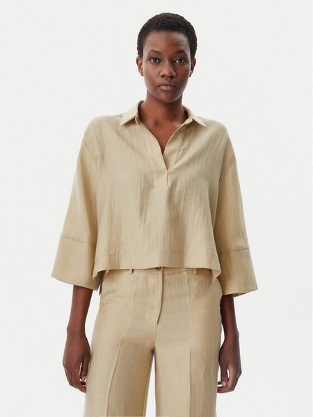 KAOS Bluzka RP1MR064 Beżowy Regular Fit. Brązowe bluzki damskie KAOS, bez wzorów, ze lnu, bez kołnierzyka, bez ramiączek. Za 419.99 zł.